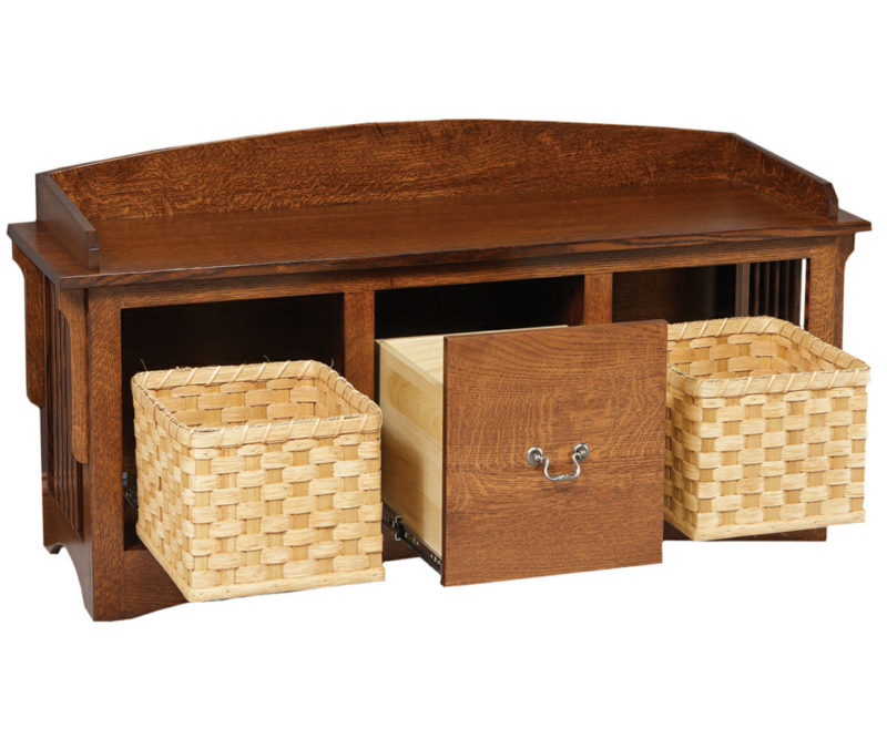 Norris Mission Slat Bench W/ Baskets & Drawers